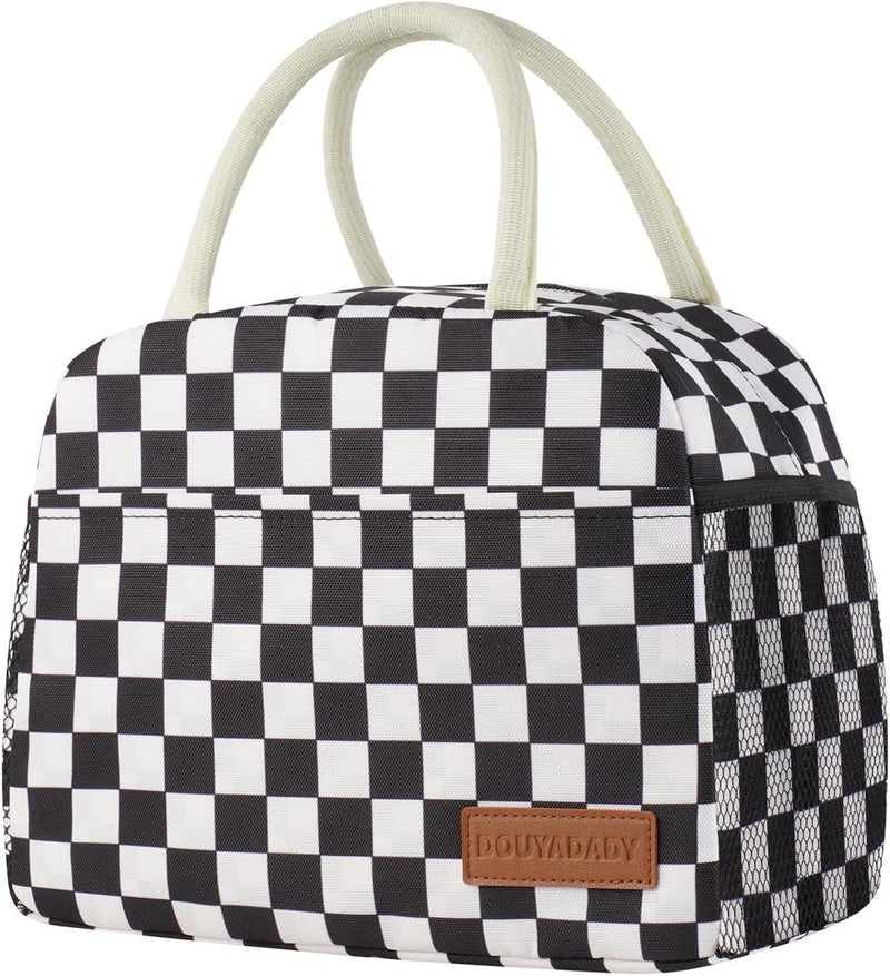 douyadady Lunch Bag Women/Men Lunch Box Women/Men (Black+White Checkerboard) - Image 1